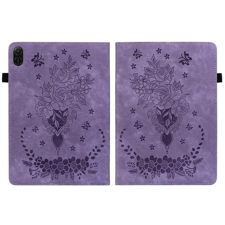 For Honor Pad X8a Case Card Holder Anti-Scratch Leather Cover Rose Flower Imprint