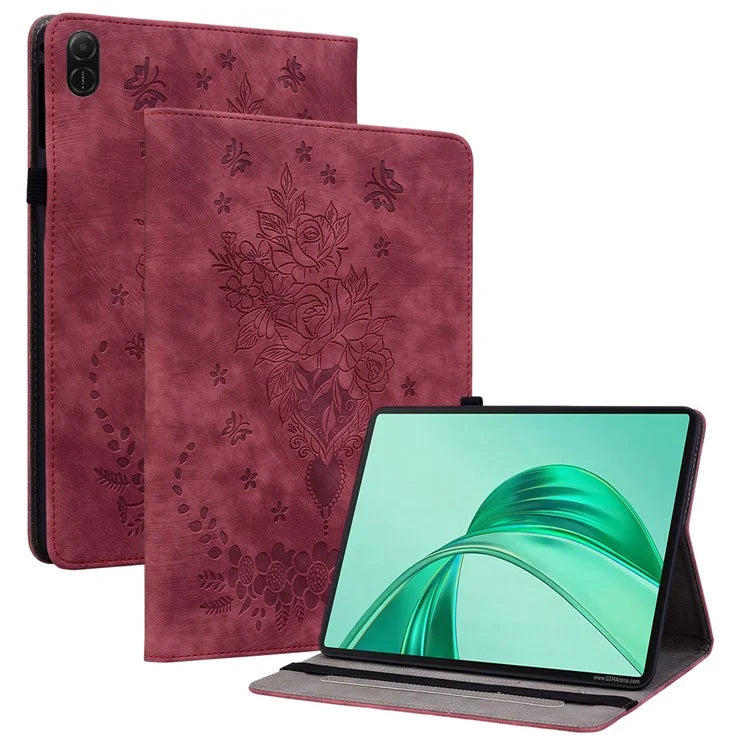 For Honor Pad X8a Case Card Holder Anti-Scratch Leather Cover Rose Flower Imprint