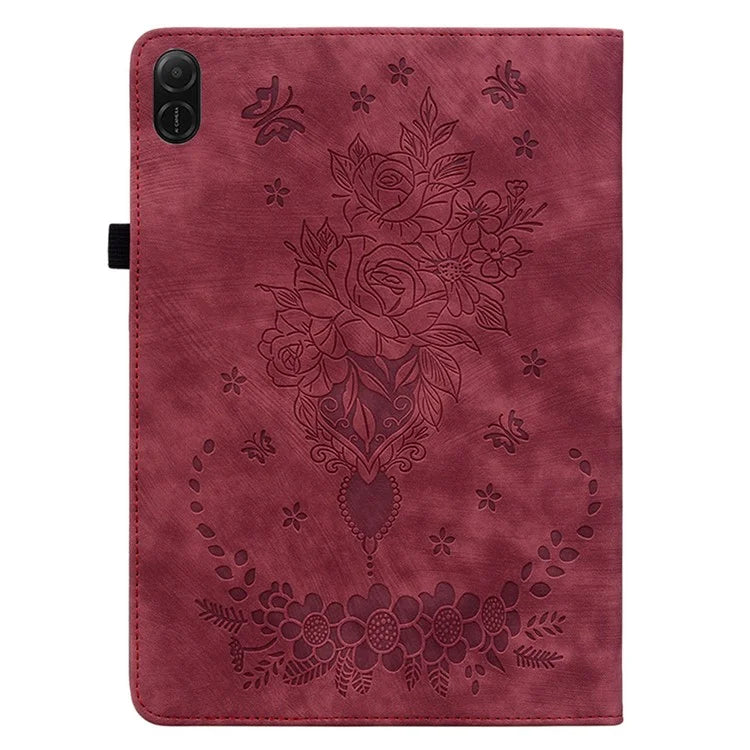 For Honor Pad X8a Case Card Holder Anti-Scratch Leather Cover Rose Flower Imprint