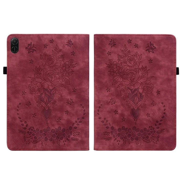 For Honor Pad X8a Case Card Holder Anti-Scratch Leather Cover Rose Flower Imprint