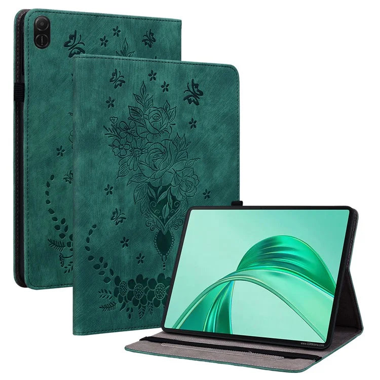 For Honor Pad X8a Case Card Holder Anti-Scratch Leather Cover Rose Flower Imprint
