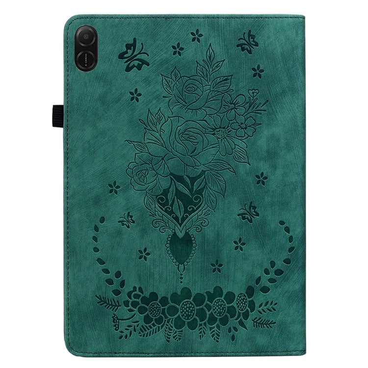 For Honor Pad X8a Case Card Holder Anti-Scratch Leather Cover Rose Flower Imprint