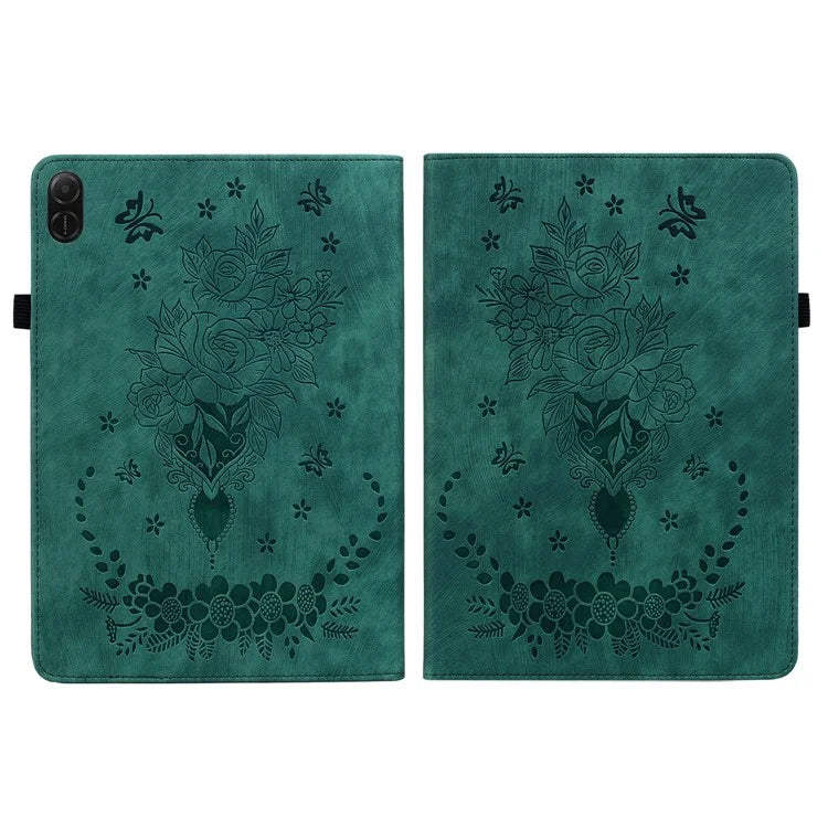 For Honor Pad X8a Case Card Holder Anti-Scratch Leather Cover Rose Flower Imprint