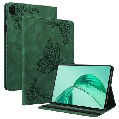For Honor Pad X8a Case Butterfly Flower Imprint PU Leather Tablet Cover with Card Slots