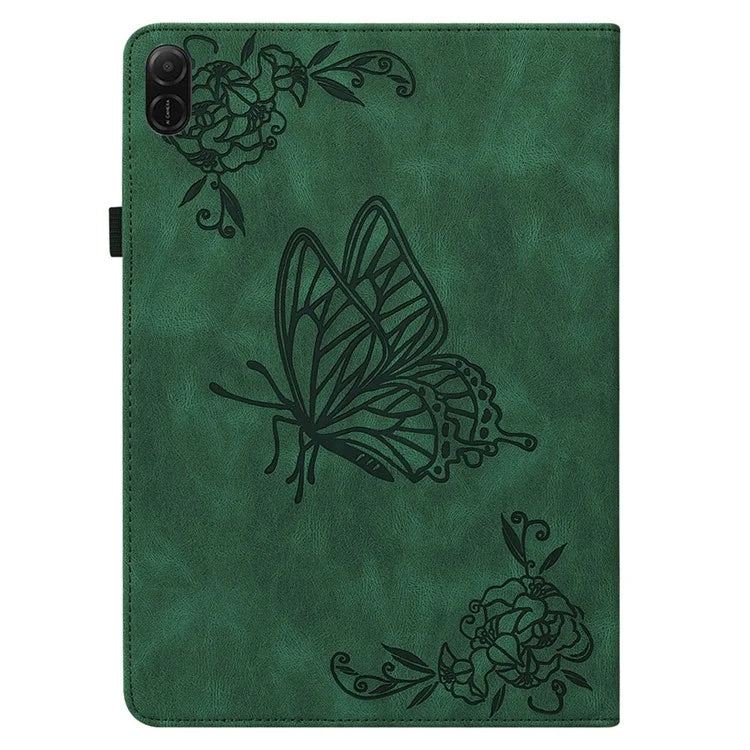For Honor Pad X8a Case Butterfly Flower Imprint PU Leather Tablet Cover with Card Slots