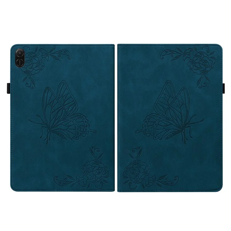 For Honor Pad X8a Case Butterfly Flower Imprint PU Leather Tablet Cover with Card Slots