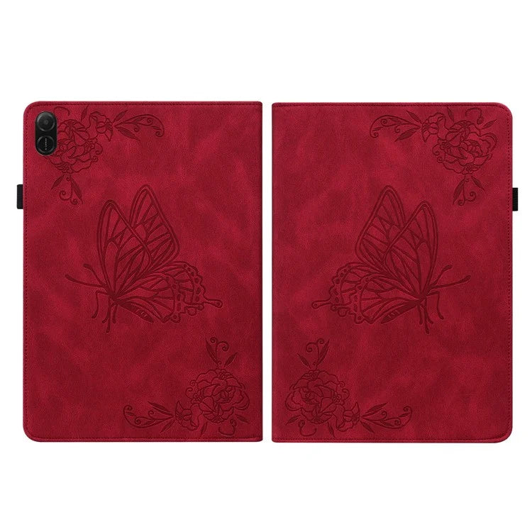 For Honor Pad X8a Case Butterfly Flower Imprint PU Leather Tablet Cover with Card Slots