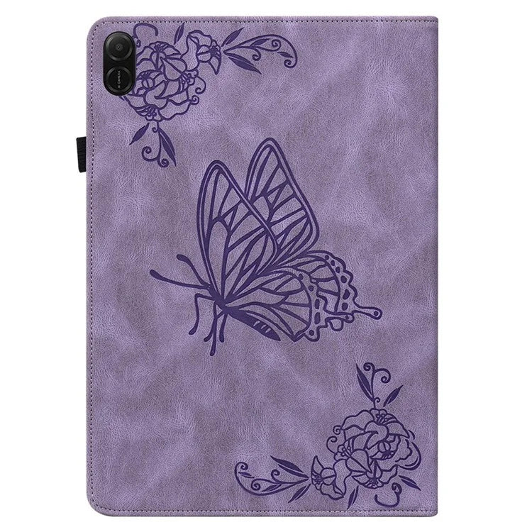 For Honor Pad X8a Case Butterfly Flower Imprint PU Leather Tablet Cover with Card Slots