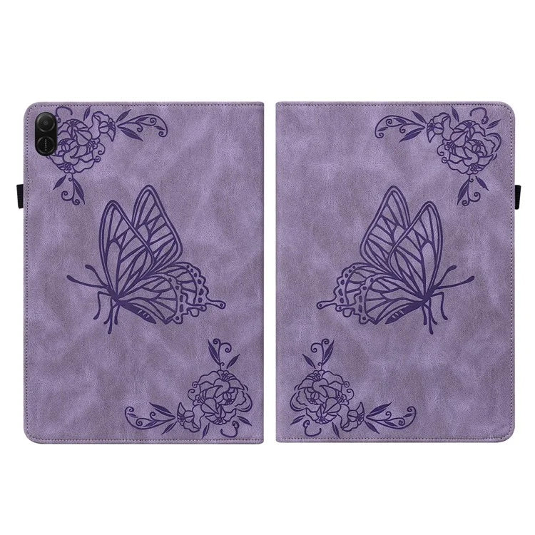 For Honor Pad X8a Case Butterfly Flower Imprint PU Leather Tablet Cover with Card Slots