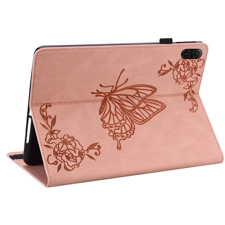 For Honor Pad X8a Case Butterfly Flower Imprint PU Leather Tablet Cover with Card Slots