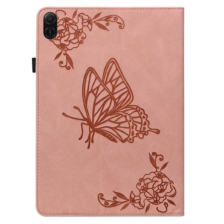 For Honor Pad X8a Case Butterfly Flower Imprint PU Leather Tablet Cover with Card Slots