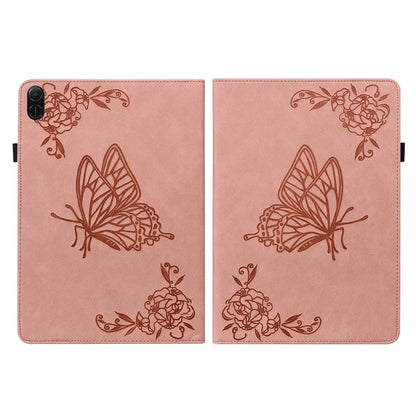 For Honor Pad X8a Case Butterfly Flower Imprint PU Leather Tablet Cover with Card Slots