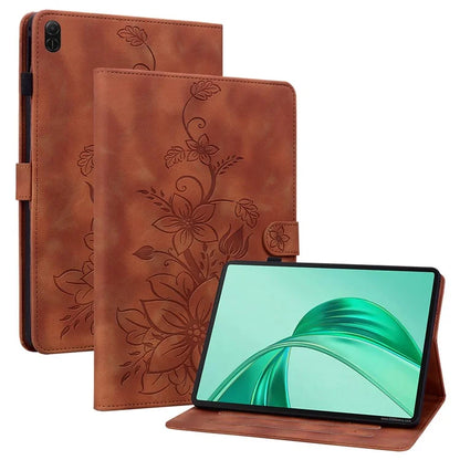 For Honor Pad X8a Case Lily Flower Imprint Card Slots Leather Tablet Cover