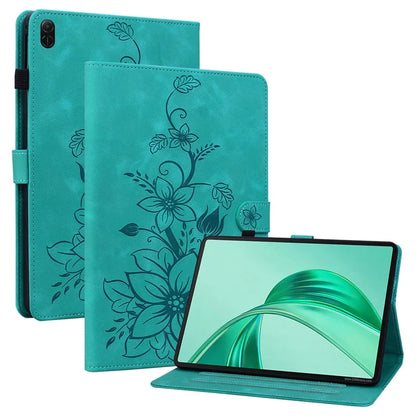 For Honor Pad X8a Case Lily Flower Imprint Card Slots Leather Tablet Cover