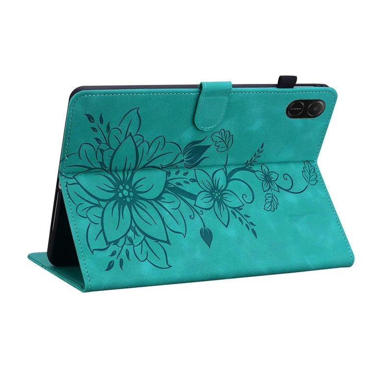 For Honor Pad X8a Case Lily Flower Imprint Card Slots Leather Tablet Cover