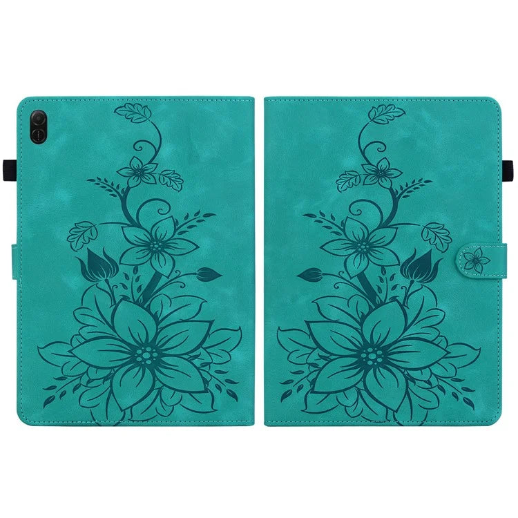 For Honor Pad X8a Case Lily Flower Imprint Card Slots Leather Tablet Cover