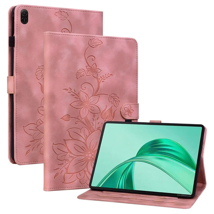 For Honor Pad X8a Case Lily Flower Imprint Card Slots Leather Tablet Cover