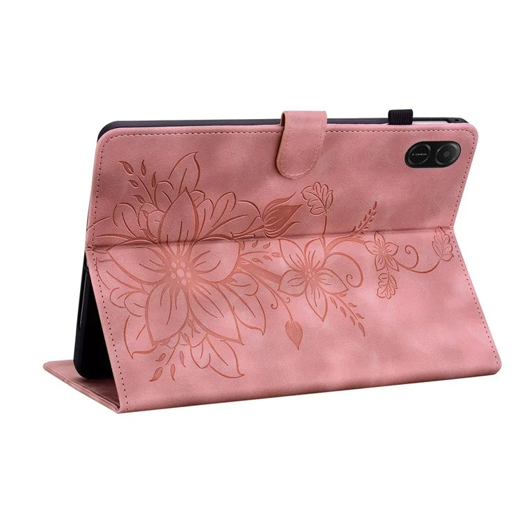 For Honor Pad X8a Case Lily Flower Imprint Card Slots Leather Tablet Cover