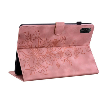For Honor Pad X8a Case Lily Flower Imprint Card Slots Leather Tablet Cover