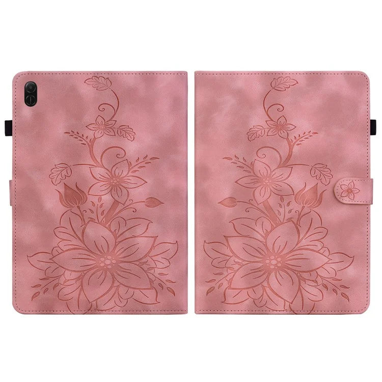 For Honor Pad X8a Case Lily Flower Imprint Card Slots Leather Tablet Cover