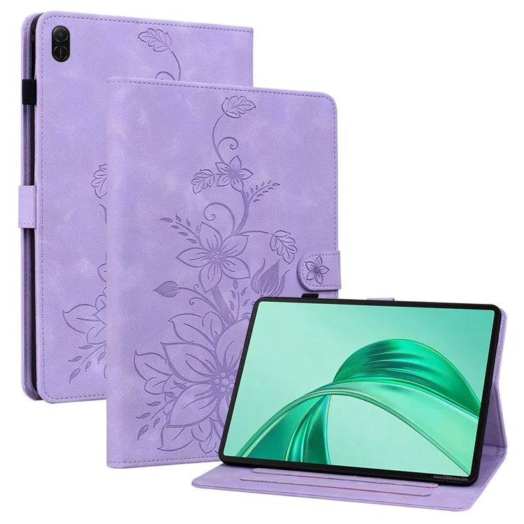 For Honor Pad X8a Case Lily Flower Imprint Card Slots Leather Tablet Cover