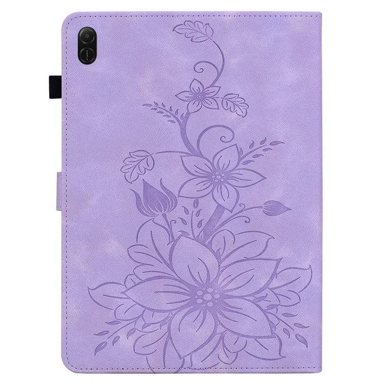 For Honor Pad X8a Case Lily Flower Imprint Card Slots Leather Tablet Cover