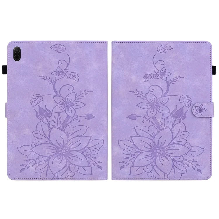 For Honor Pad X8a Case Lily Flower Imprint Card Slots Leather Tablet Cover