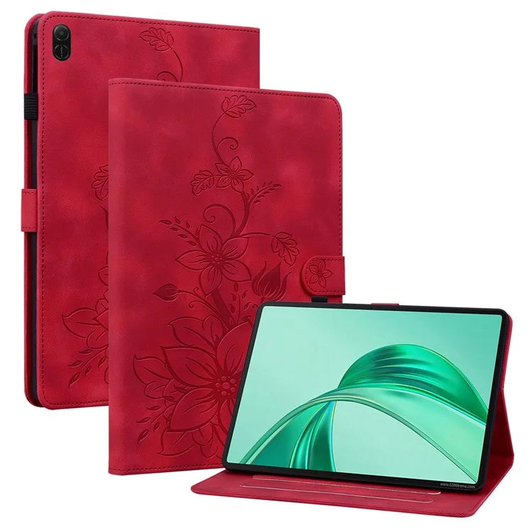 For Honor Pad X8a Case Lily Flower Imprint Card Slots Leather Tablet Cover