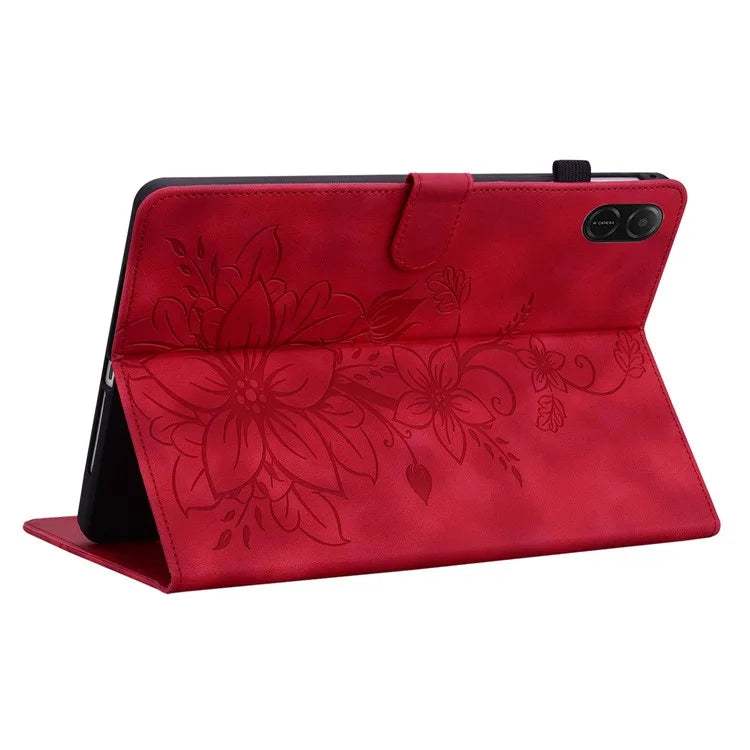 For Honor Pad X8a Case Lily Flower Imprint Card Slots Leather Tablet Cover