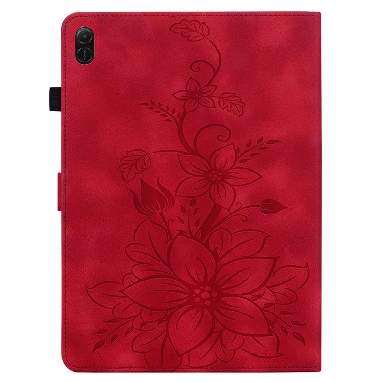 For Honor Pad X8a Case Lily Flower Imprint Card Slots Leather Tablet Cover
