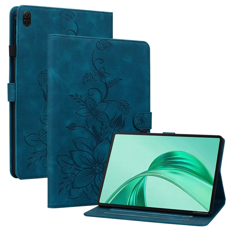 For Honor Pad X8a Case Lily Flower Imprint Card Slots Leather Tablet Cover