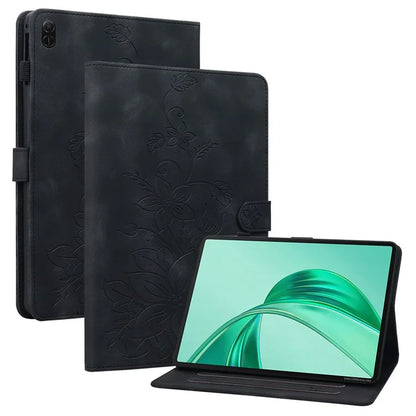 For Honor Pad X8a Case Lily Flower Imprint Card Slots Leather Tablet Cover
