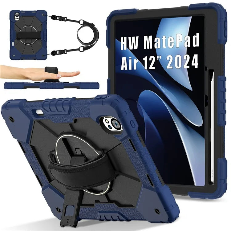 For Huawei MatePad Air 12 (2024) Case Kickstand Silicone+PC Tablet Cover with Shoulder Strap