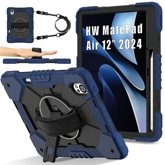 For Huawei MatePad Air 12 (2024) Case Kickstand Silicone+PC Tablet Cover with Shoulder Strap