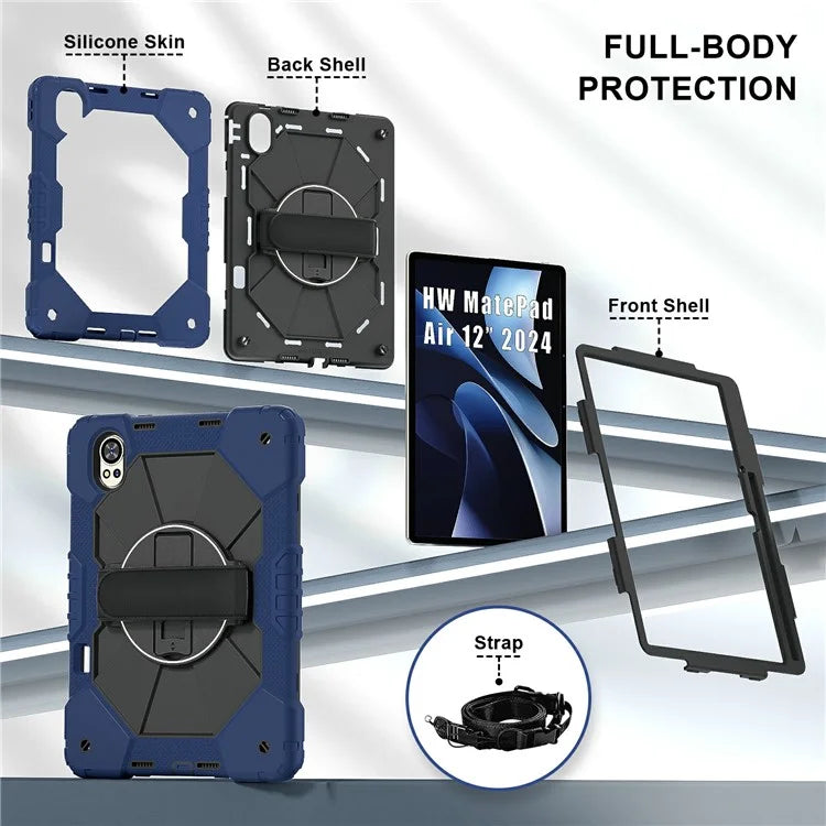 For Huawei MatePad Air 12 (2024) Case Kickstand Silicone+PC Tablet Cover with Shoulder Strap