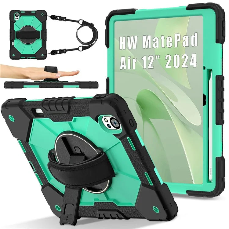 For Huawei MatePad Air 12 (2024) Case Kickstand Silicone+PC Tablet Cover with Shoulder Strap