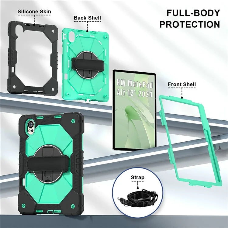For Huawei MatePad Air 12 (2024) Case Kickstand Silicone+PC Tablet Cover with Shoulder Strap