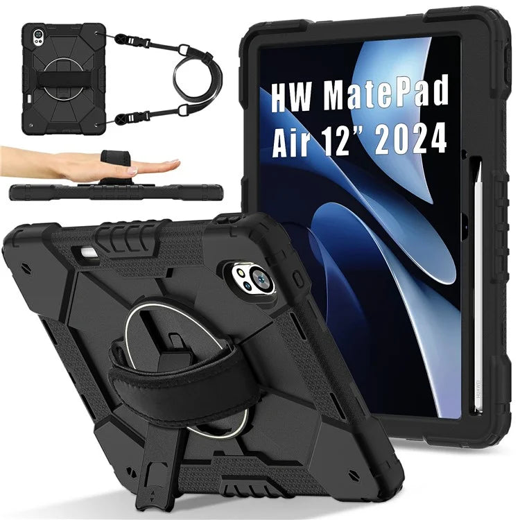 For Huawei MatePad Air 12 (2024) Case Kickstand Silicone+PC Tablet Cover with Shoulder Strap