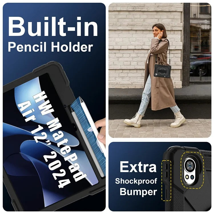 For Huawei MatePad Air 12 (2024) Case Kickstand Silicone+PC Tablet Cover with Shoulder Strap