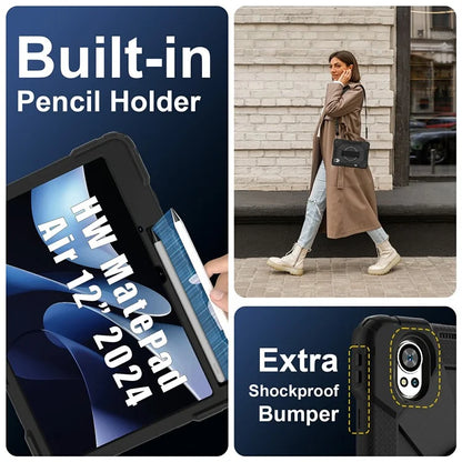 For Huawei MatePad Air 12 (2024) Case Kickstand Silicone+PC Tablet Cover with Shoulder Strap