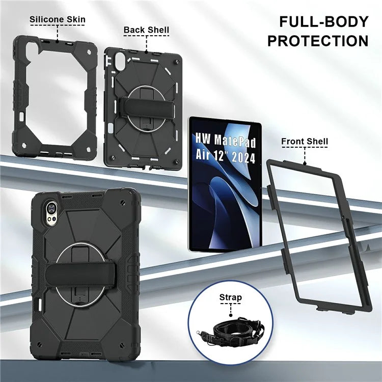For Huawei MatePad Air 12 (2024) Case Kickstand Silicone+PC Tablet Cover with Shoulder Strap