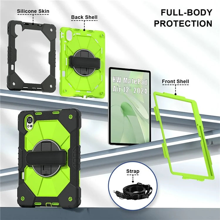 For Huawei MatePad Air 12 (2024) Case Kickstand Silicone+PC Tablet Cover with Shoulder Strap