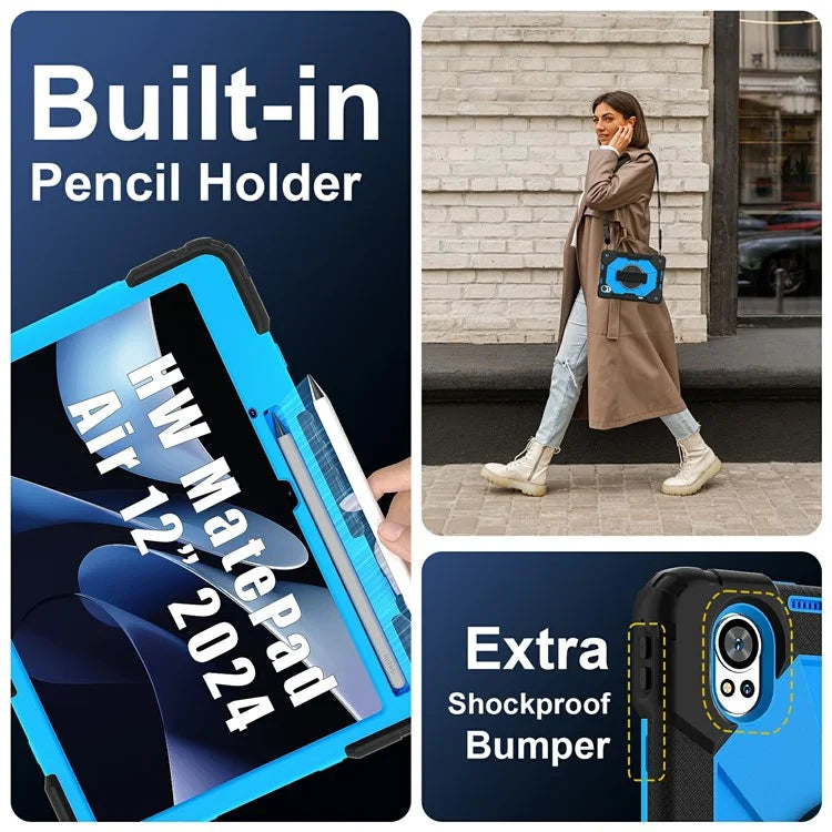 For Huawei MatePad Air 12 (2024) Case Kickstand Silicone+PC Tablet Cover with Shoulder Strap