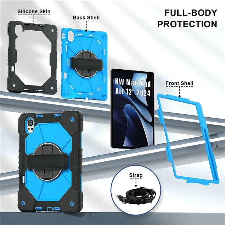 For Huawei MatePad Air 12 (2024) Case Kickstand Silicone+PC Tablet Cover with Shoulder Strap