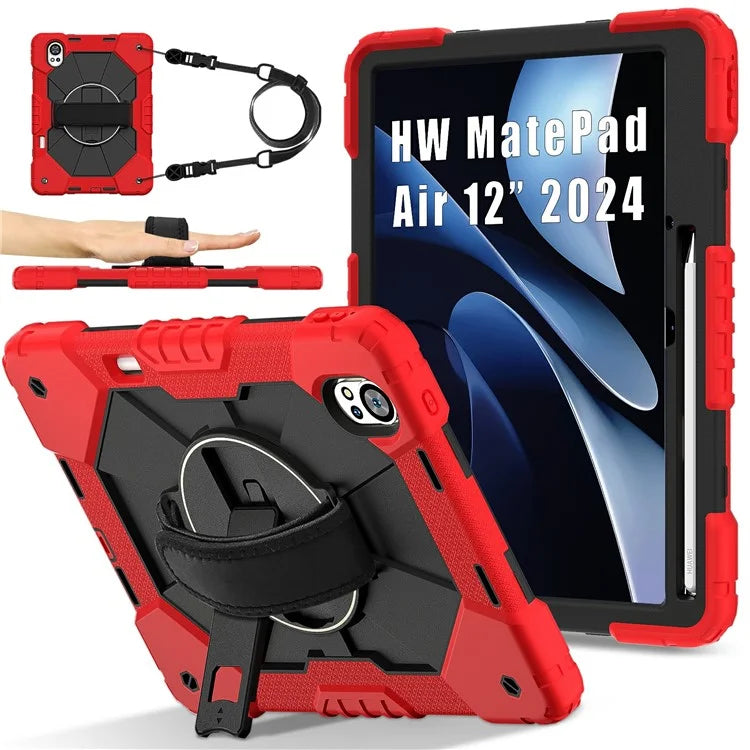 For Huawei MatePad Air 12 (2024) Case Kickstand Silicone+PC Tablet Cover with Shoulder Strap