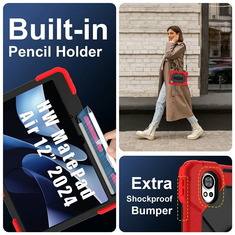 For Huawei MatePad Air 12 (2024) Case Kickstand Silicone+PC Tablet Cover with Shoulder Strap