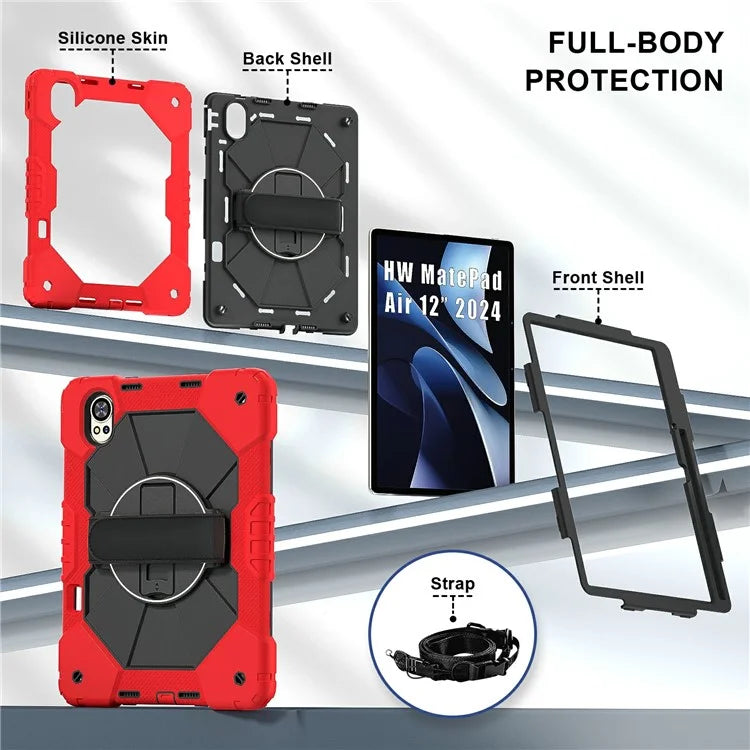 For Huawei MatePad Air 12 (2024) Case Kickstand Silicone+PC Tablet Cover with Shoulder Strap