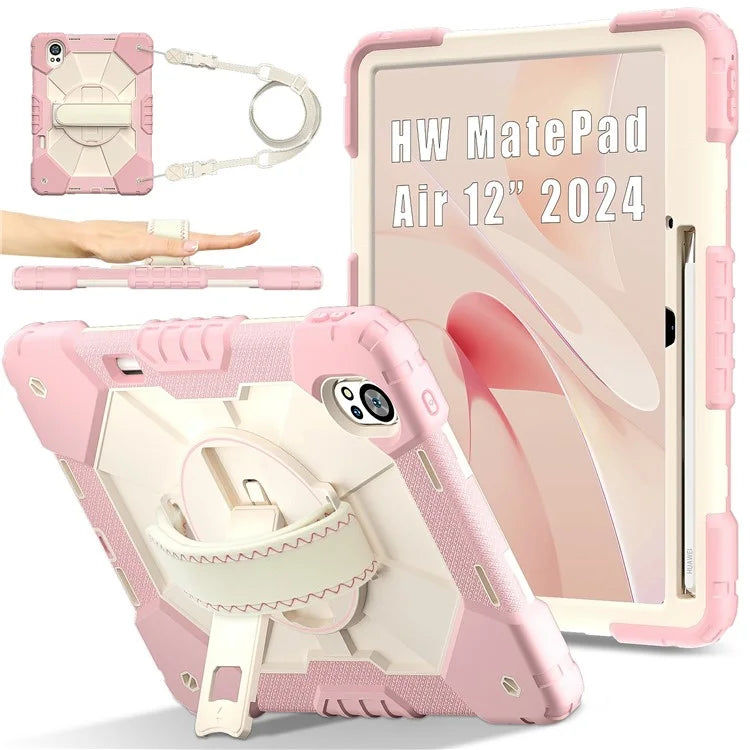 For Huawei MatePad Air 12 (2024) Case Kickstand Silicone+PC Tablet Cover with Shoulder Strap