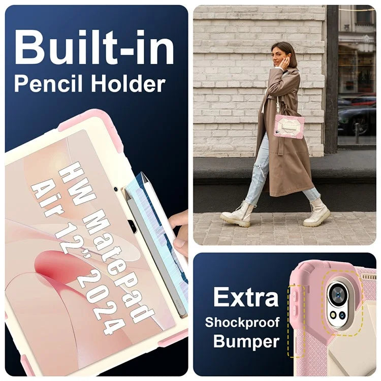 For Huawei MatePad Air 12 (2024) Case Kickstand Silicone+PC Tablet Cover with Shoulder Strap
