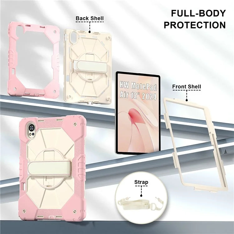 For Huawei MatePad Air 12 (2024) Case Kickstand Silicone+PC Tablet Cover with Shoulder Strap